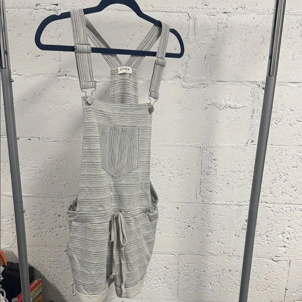 STORIA  Light Gray Striped Overalls - Super Comfortable Outfit - LIKE NEW
